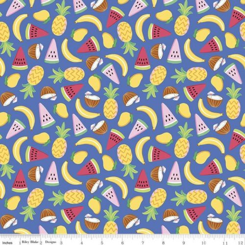 COTON RAINBOWFRUIT PAR AMBER KEMP-GERSTEL, DAMASK LOVE POUR RILEY BLAKE - LET'S GET COCONUTS BLEU