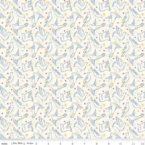 COTON THE MERRY AND BRIGHT COLLECTION PAR LIBERTY POUR RILEY BLAKE - DOVE STAR A CRÈME