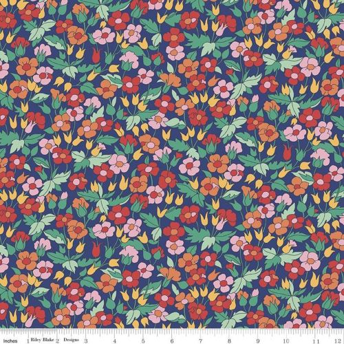 COTON THE CARNABY COLLECTION PAR LIBERTY POUR RILEY BLAKE - PICCADILLY POPPY BLEU