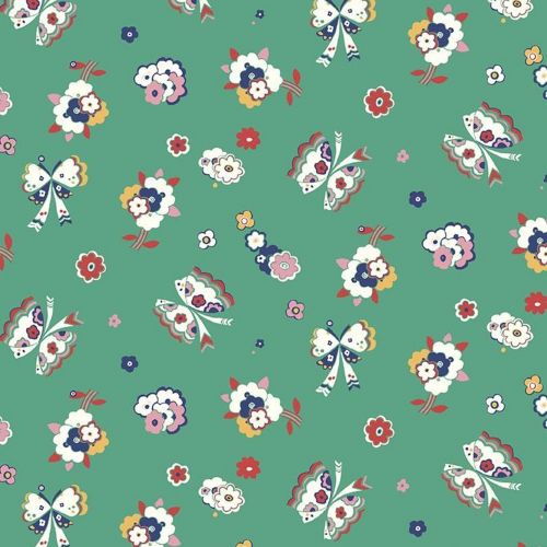 COTON THE CARNABY COLLECTION PAR LIBERTY POUR RILEY BLAKE - FLUTTERING FLORAL TURQUOISE