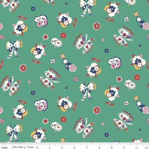 COTON THE CARNABY COLLECTION PAR LIBERTY POUR RILEY BLAKE - FLUTTERING FLORAL TURQUOISE