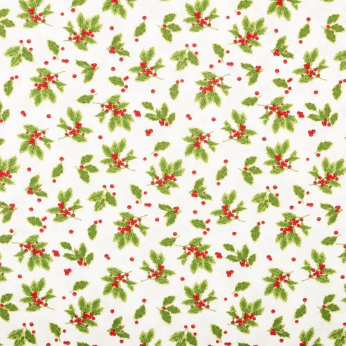 COTON HOLIDAY BOTANICAL PAR JANE SHASKY POUR HENRY GLASS - TOSSED HOLLY LEAVES CRÈME