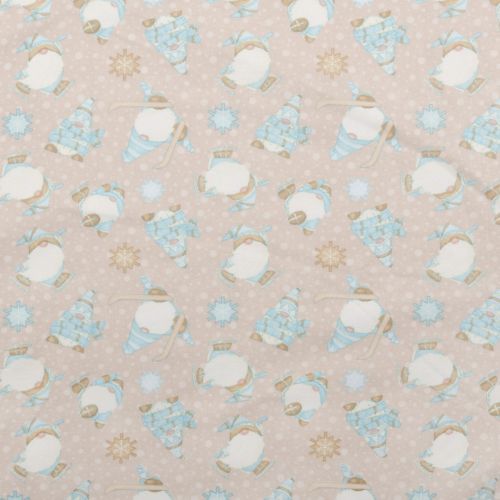 FLANNELETTE I LOVE SN'GONMIES PAR SHELLY COMSEY POUR HENRY GLASS - SKIING GNOMES BEIGE