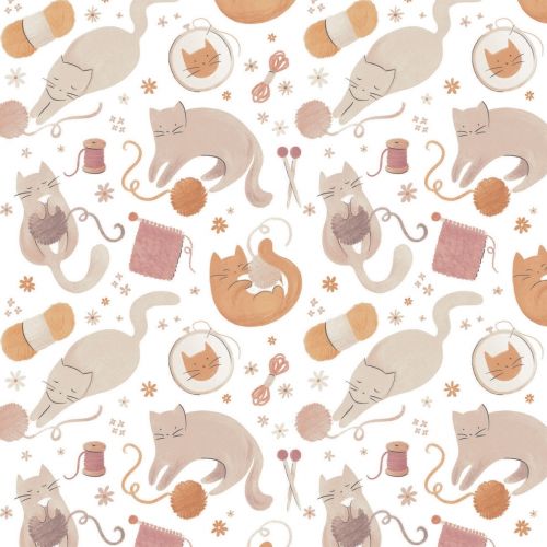COTON SMITTEN KITTEN PAR LAURA MARSHALL POUR CAMELOT - SMITTEN KITTENS BLANC