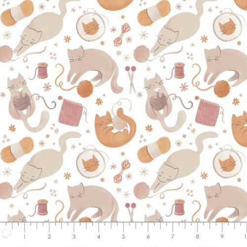 COTON SMITTEN KITTEN PAR LAURA MARSHALL POUR CAMELOT - SMITTEN KITTENS BLANC