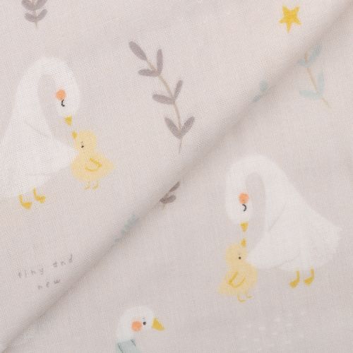 MOUSSELINE LITTLE DUCKLINGS PAR PAPER+CLOTH POUR MODA - DUCK GOOSE STORYBOOK GRIS CHAUD
