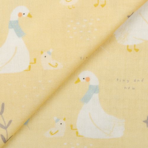 MOUSSELINE LITTLE DUCKLINGS PAR PAPER+CLOTH POUR MODA - DUCK GOOSE STORYBOOK MOUTARDE