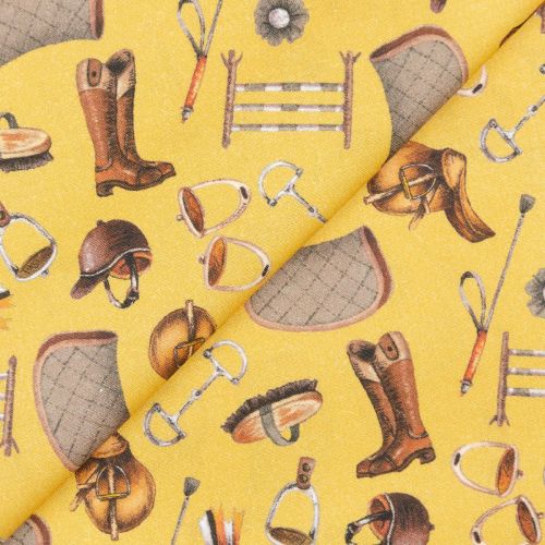 COTON TOILE PROVENCE PAR STOF - HORSE 2 MOUTARDE