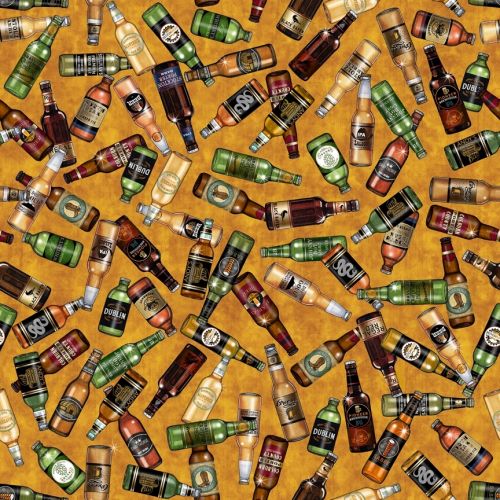 COTON ON TAP PAR INK & ARROW POUR DAN MORIS - BEER BOTTLES OCRE/MULTI