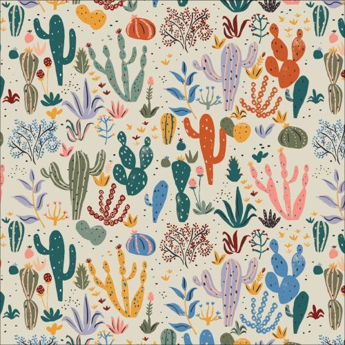 COTON ARID WILDERNESS PAR LOUISE CUNNINGHAM POUR CLOUD 9 - CACTI AND SUCCULENTS MULTI