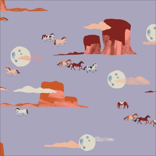 COTON ARID WILDERNESS PAR LOUISE CUNNINGHAM POUR CLOUD 9 - MOONLIT MUSTANGS BLEU