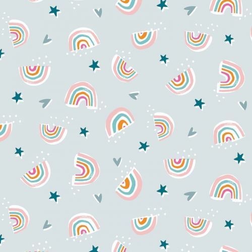 COTON RAINBOW FRIENDS PAR STEPHANIE THANNHAUSER POUR DASHWOOD STUDIO - ARC-EN-CIEL GRIS