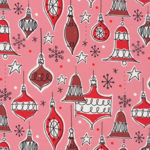 COTON JINGLE MINGLE PAR ALANNA CAVANAGH POUR CLOUD9 - VINTAGE ORNAMENTS ROSE