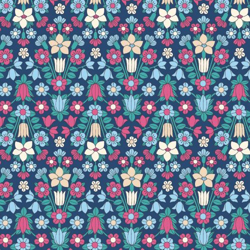 COTON FLOWER SHOW MIDNIGHT GARDEN PAR LIBERTY POUR RILEY BLAKE - HAMPSTEAD MEADOW BLEU
