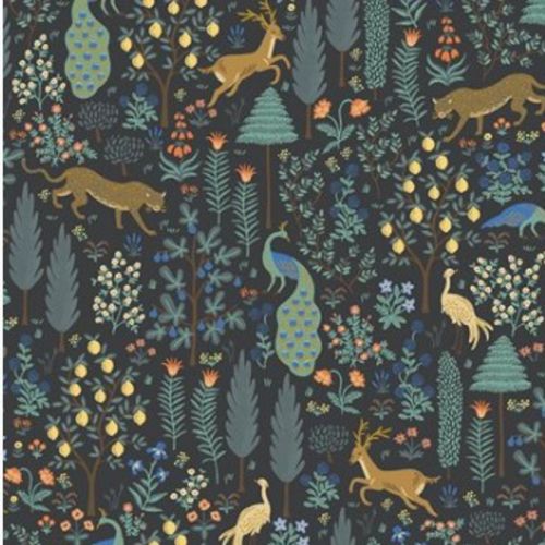 COTON CAMONT PAR RIFLE PAPER CO POUR COTTON + STEEL - EXOTIC FOREST METALLIC - NOIR