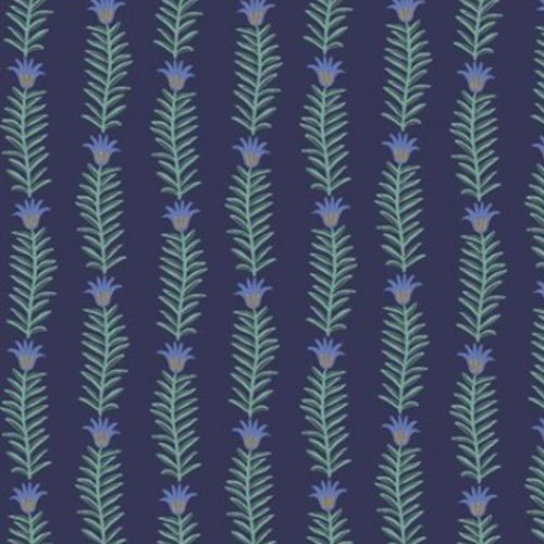 COTON CAMONT PAR RIFLE PAPER CO POUR COTTON + STEEL - FLOWER BUNDLE MARINE MÉTALLIQUE