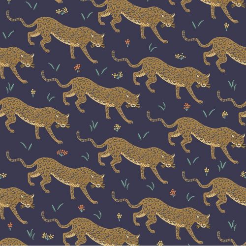 COTON CAMONT PAR RIFLE PAPER CO POUR COTTON + STEEL - WILD ANIMAL METALLIC - MARINE MÉTALLIQUE