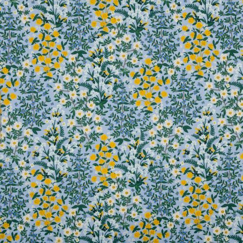 CANEVAS DE COTON NON BLANCHIS CAMONT PAR RIFLE PAPER CO POUR COTTON + STEEL - FIELDS OF FLOWER BLEU