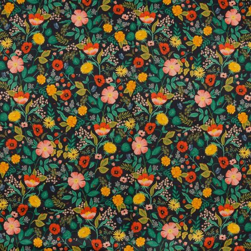 CANEVAS DE COTON NON BLANCHIS CAMONT PAR RIFLE PAPER CO POUR COTTON + STEEL - WILD FLOWERS NOIR