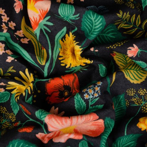 CANEVAS DE COTON NON BLANCHIS CAMONT PAR RIFLE PAPER CO POUR COTTON + STEEL - WILD FLOWERS NOIR