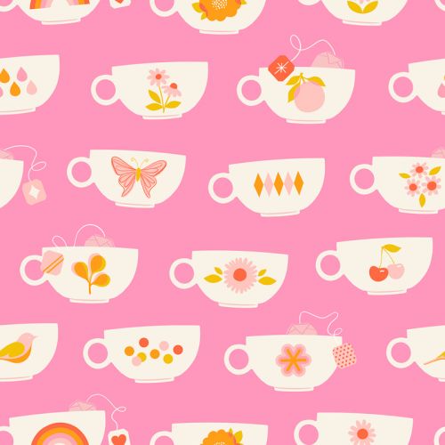 COTON CAMELLIA PAR MELODY MILLER POUR RUBY STAR SOCIETY - TEA CUPS FLAMINGO