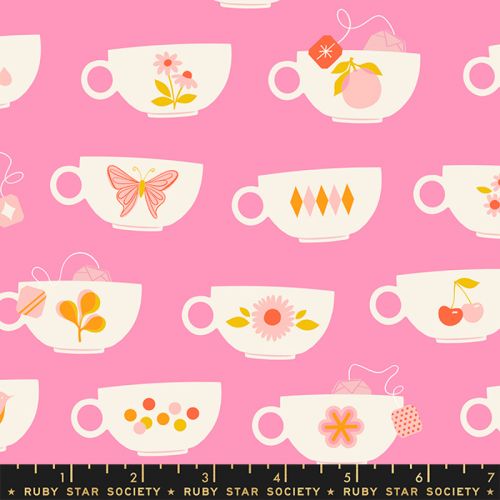 COTON CAMELLIA PAR MELODY MILLER POUR RUBY STAR SOCIETY - TEA CUPS FLAMINGO