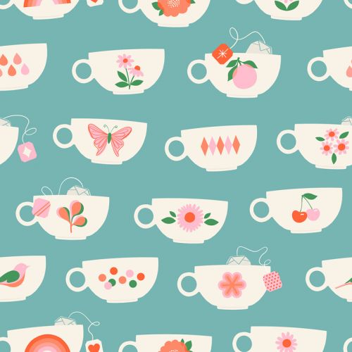 COTON CAMELLIA PAR MELODY MILLER POUR RUBY STAR SOCIETY - TEA CUPS TURQUOISE