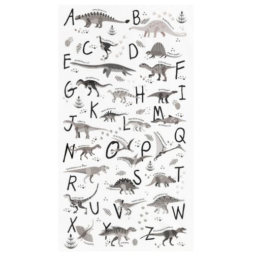 PANNEAU COTON ALPHABETOSAURUS PAR ROBERT KAUFMAN - DINOS NOIR/BLANC