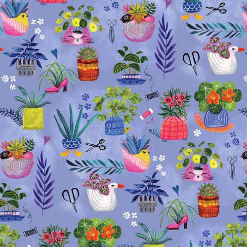 COTON SEW MISCHIEVOUS PAR MIRIAM BOS POUR DEAR STELLA - PLANTES MAUVE