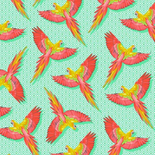 COTON DAYDREAMER PAR TULA PINK POUR FREE SPIRIT - MACAW YA LATER MANGO