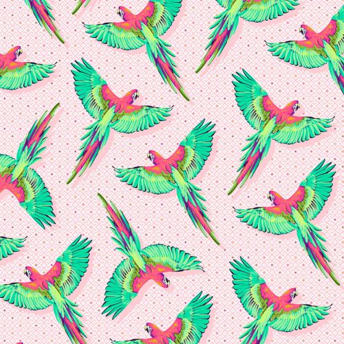 COTON DAYDREAMER PAR TULA PINK POUR FREE SPIRIT - MACAW YA LATER DRAGONFRUIT