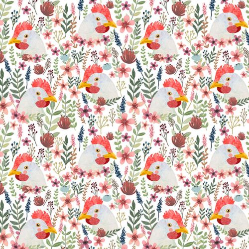 COTON FARM FRIENDS PAR MIA CHARRO POUR FREE SPIRIT - FLORAL CHICKEN WHITE