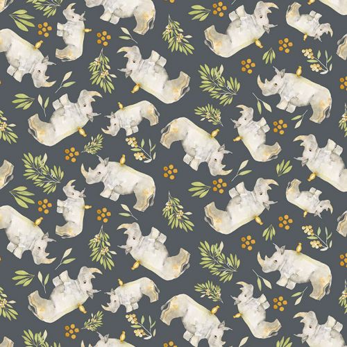 COTON LET'S GET WILD PAR CLARA JEAN POUR DEAR STELLA - RHINOS SLATE