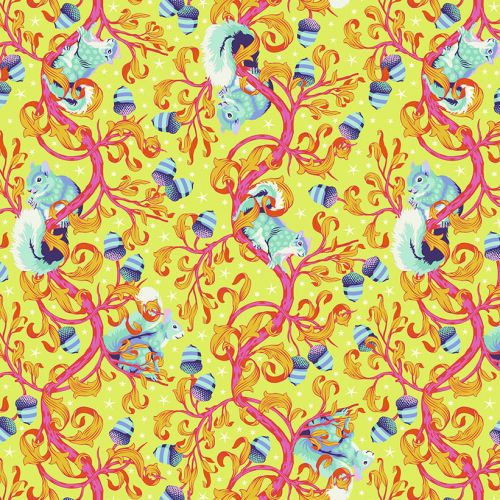 COTON TINY BEASTS PAR TULA PINK POUR FREE SPIRIT - OH NUTS GLOW