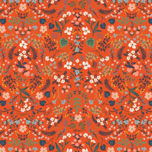 COTON BON VOYAGE PAR RIFLE PAPER CO. POUR COTTON+STEEL - WILDWOOD RED METALLIC