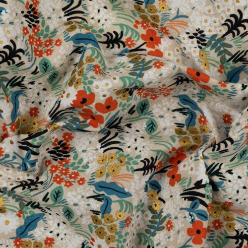CANEVAS BON VOYAGE PAR RIFLE PAPER CO. POUR COTTON+STEEL - MEADOW FLAX MULTI UNBLEACHED