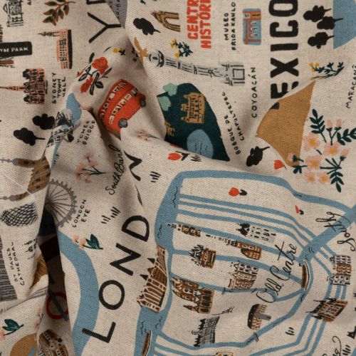 CANEVAS BON VOYAGE PAR RIFLE PAPER CO. POUR COTTON+STEEL - CITY GUIDE NATURAL UNBLEACHED