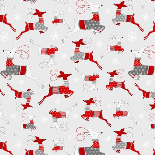 FLANNELETTE WINTER RENDEZ-VOUS PAR HENRY GLASS - LEAPING REINDEERS GRIS