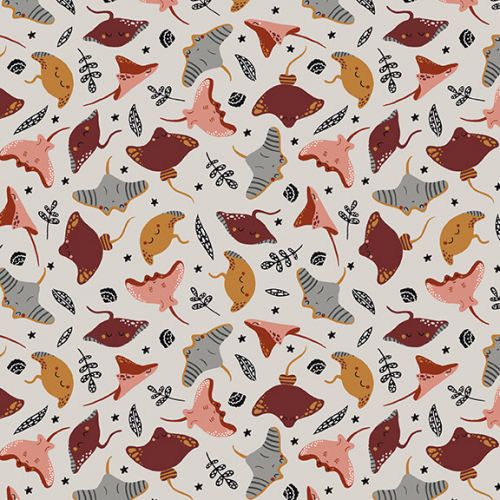 COTON WATER BABIES PAR STUDIO E - STING RAYS ALLOVER GRIS MOYEN