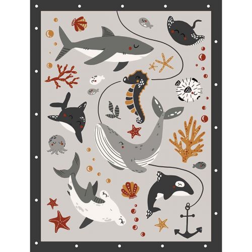 PANNEAU DE COTON WATER BABIES PAR STUDIO E - WATER BABIES GRIS MOYEN