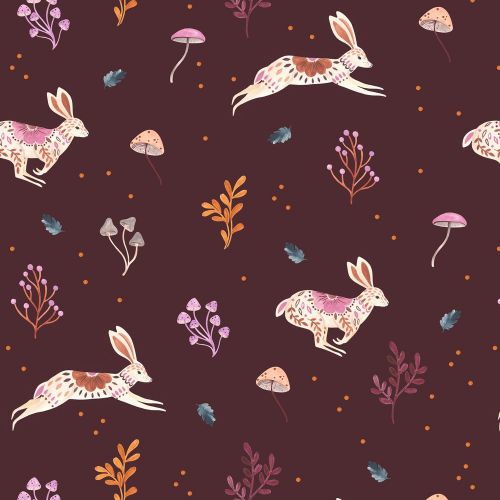 COTON MAPLE WOODS PAR DASHWOOD - LIÈVRE PRUNE 