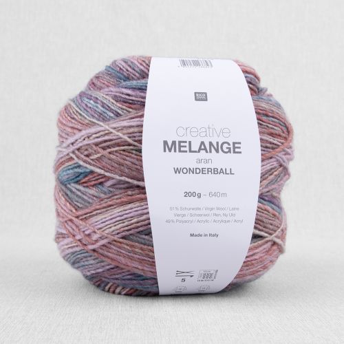 RICO YARNS CREATIVE MELANGE ARAN WONDER BALL - 011 MAUVE BLUE MIX