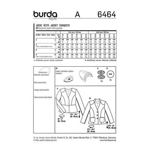 BURDA - 6464 VESTES POUR FEMMES
