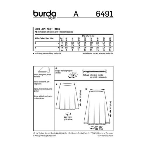 BURDA - 6491 JUPES POUR FEMMES - TAILLE PLUS