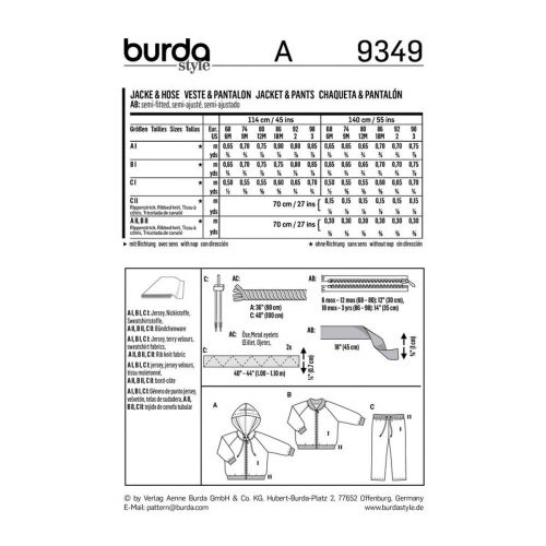 BURDA - 9349 VESTES ET PANTALON POUR ENFANTS
