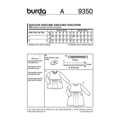 BURDA - 9350 BLOUSE ET ROBE POUR ENFANTS