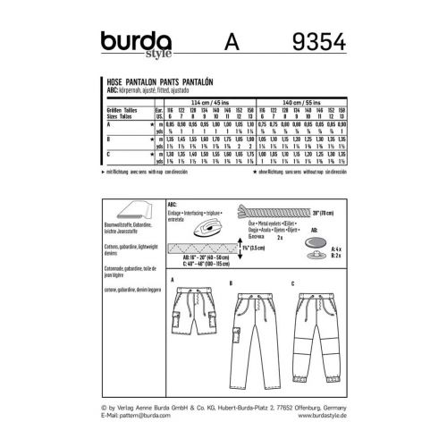 BURDA - 9354 PANTALON ET SHORT POUR ENFANTS