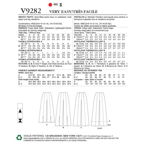 VOGUE - V9282-OSZ PANTALONS AMPLES POUR FEMME - 6 À 22
