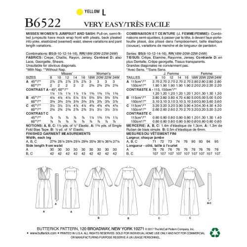 BUTTERICK - B6522 COMBINAISONS SEMI-AJUSTÉES POUR FEMMES