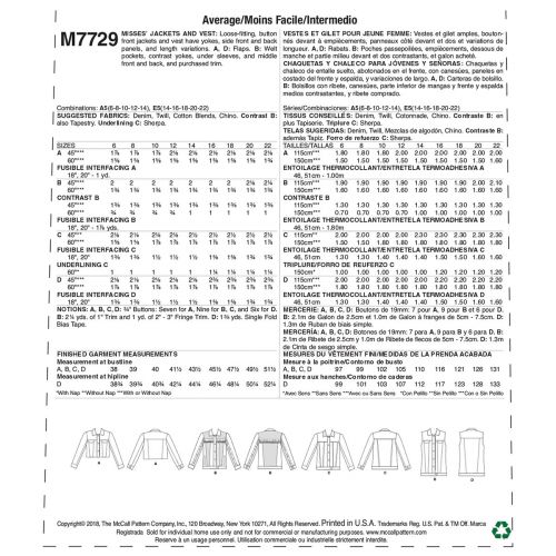 MCCALLS - M7729 - VESTES ET GILET AMPLES POUR FEMME - 6 À 14